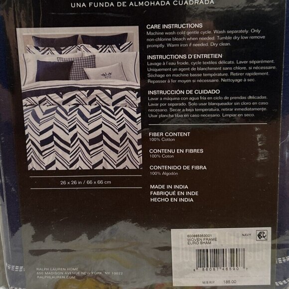 NWT - Ralph Lauren Home Blue and White Shelbourne Euro Sham - Picture 6 of 7